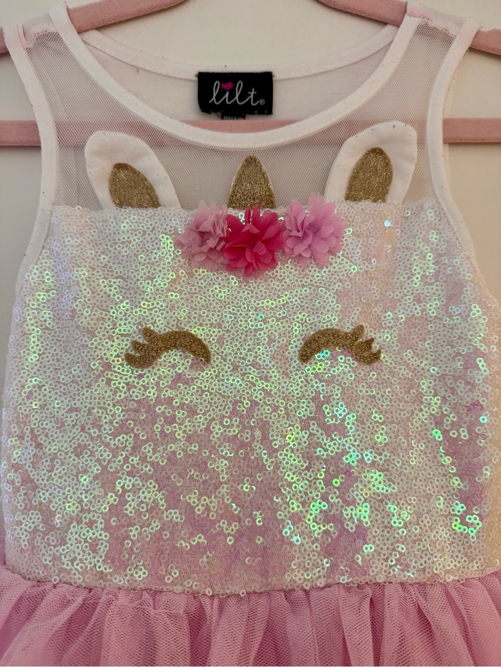 lilt Pink and White Unicorn Sequin Tulle Dress - Picture 2 of 9